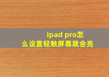 ipad pro怎么设置轻触屏幕就会亮